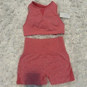 Pink Athletic Crop Top and Shorts Set